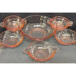 Vintage Anchor Hocking Pink Depression Glass 8-Piece Bowl Set Diamond Optic Patt